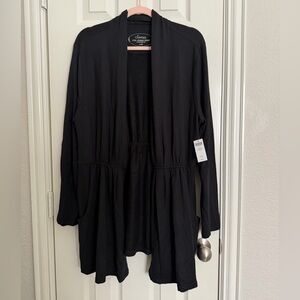 NWT Soma Divine Terry Tie Front Cardigan XL Black Lounge Duster